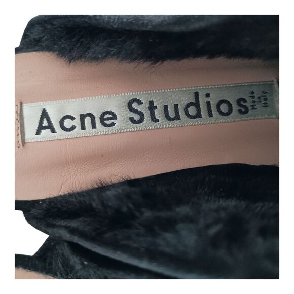 Acne Studios Slides Mules Pointed Toe Kitten Heel Fur Lined Suede Black 35/US 5 - Picture 5 of 11
